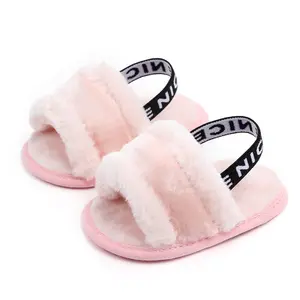 baby Soft Plush Lightweight House Slippers Non Slip Cross Band Slip on Open Toe Cozy Indoor Outdoor Slippers