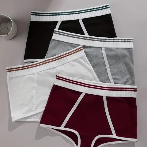 Women's Striped Trim Soft Breathable Fit Panties, Casual Comfy Panty for Daily Wear, Women's for All Seasons, Fashion Breathable Underwear, Casual Breathable Knicker, Fitted Underwear, Casual Everyday Panties