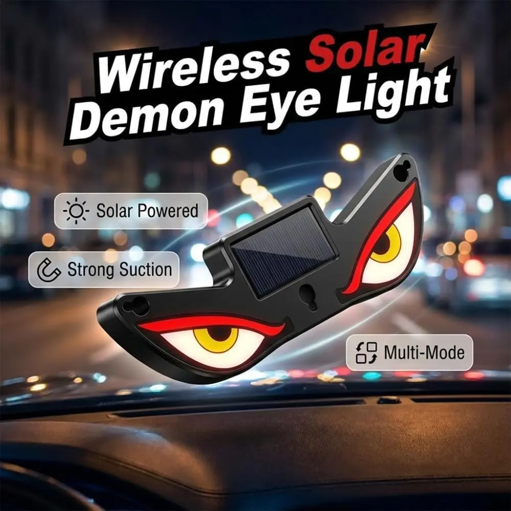 USB Solar Demon Eye Car Atmosphere Light,  Smart Motion Sensor Warning Strobe Lamp, Auto Anti-Tailgating Safety Signal Light for Vehicle Night Driving