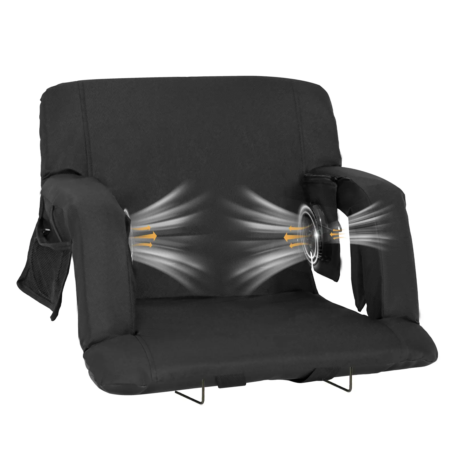 Lilypelle Portable Stadium Seat with Cooling Fans, 5 Reclining Positions Bleacher Chair with 5 Wind Speeds, 600D Oxford Padded Seat Cushion with Back Support for Sports Games Camping