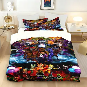 Five Nights at Freddy's Duvet Cover Set (1 Duvet Cover + 1/2 Pillowcases), 2/3-Piece FNAF All Characters Print Quilt Cover Set, Soft Lightweight Bedding for Kids' Bedroom, Ideal Gift for FNAF Fans