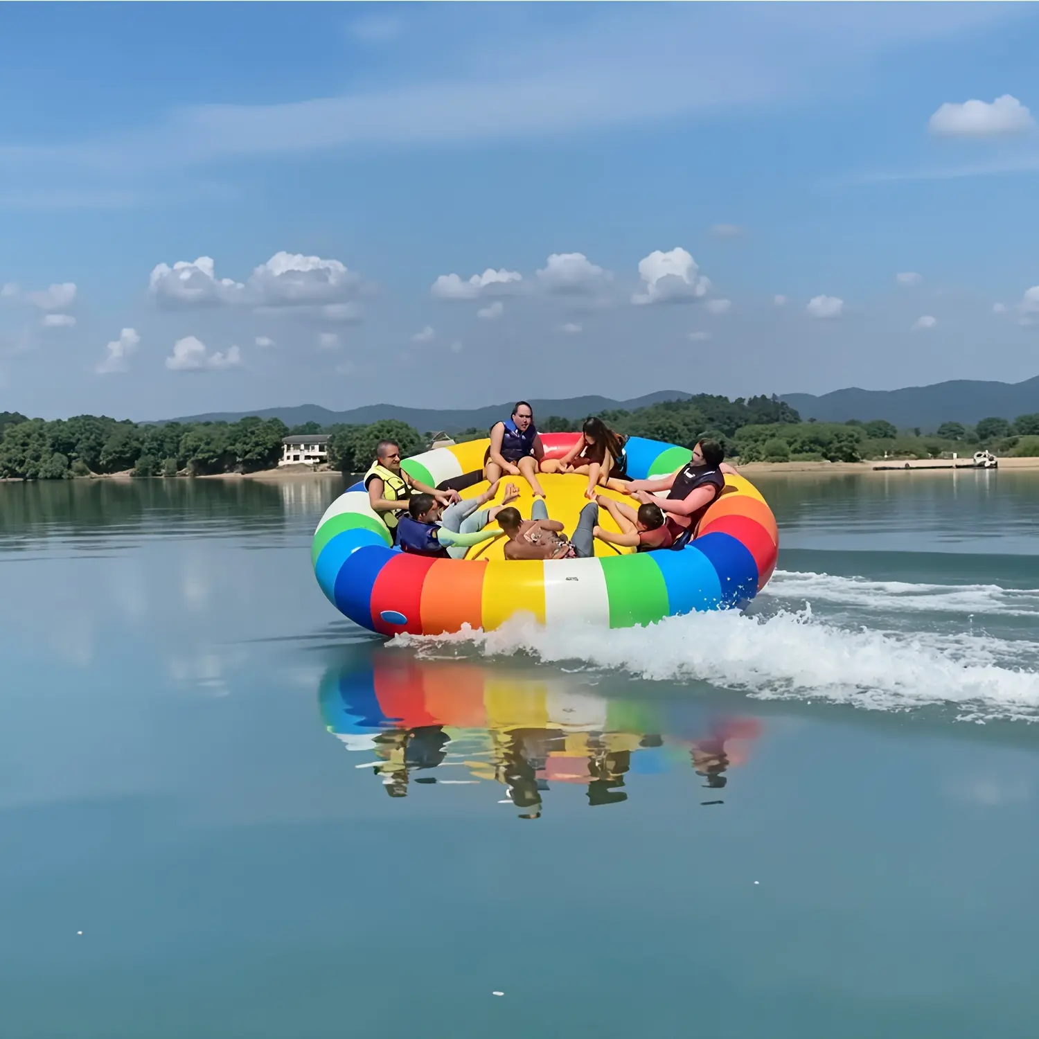 10x10ft 6-Person Inflatable Disco Boat: Spin & Splash In Style! PVC UFO Towable for Thrilling Water Games"