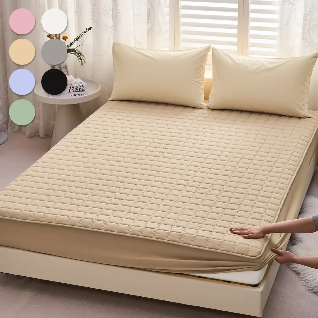 Curved Plaid Fitted Sheet - 30cm Deep Pocket, Waterproof, Soft, Breathable, Wrinkle-Resistant Bedding for Bedroom Daily Use