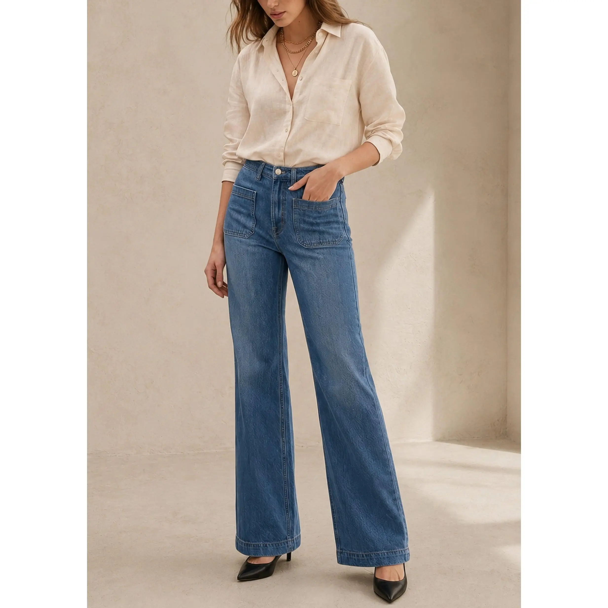 Daphine Sailor Pocket Mid Rise Wide Leg