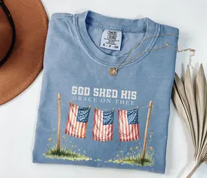 Comfort Colors God Shed His Grace On Thee Shirt, American Flag Tee, 4th of July T-Shirt, USA Shirt Independence Day Gift, Patriotic Shirt - HARSIN