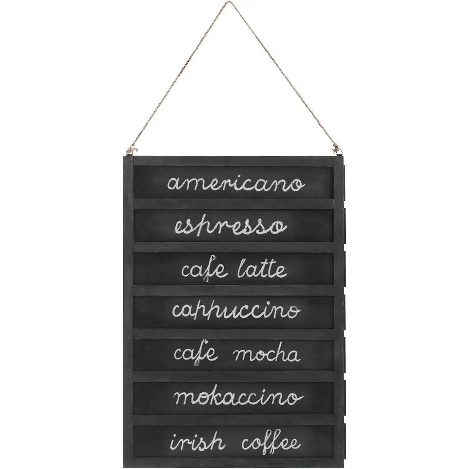 24-Inch Wall Mounted Wood Chalkboard Sign - Kitchen Food Menu Board with 7 Removable Label Boards, Hanging Rope - Wedding & Event Decoration Home Supply