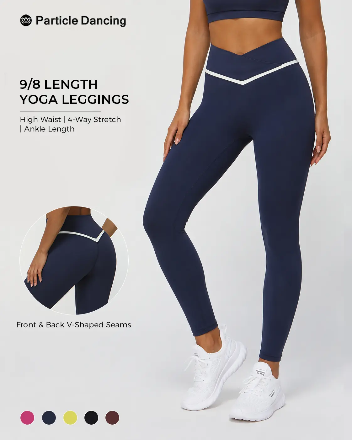 Women’s High Waisted Crossover Yoga Leggings, Contrast Trim V Waist Workout Pants, Soft Stretch Ankle Length Pilates Gym Leggings for Training, Walking & Clean Girl Athleisure