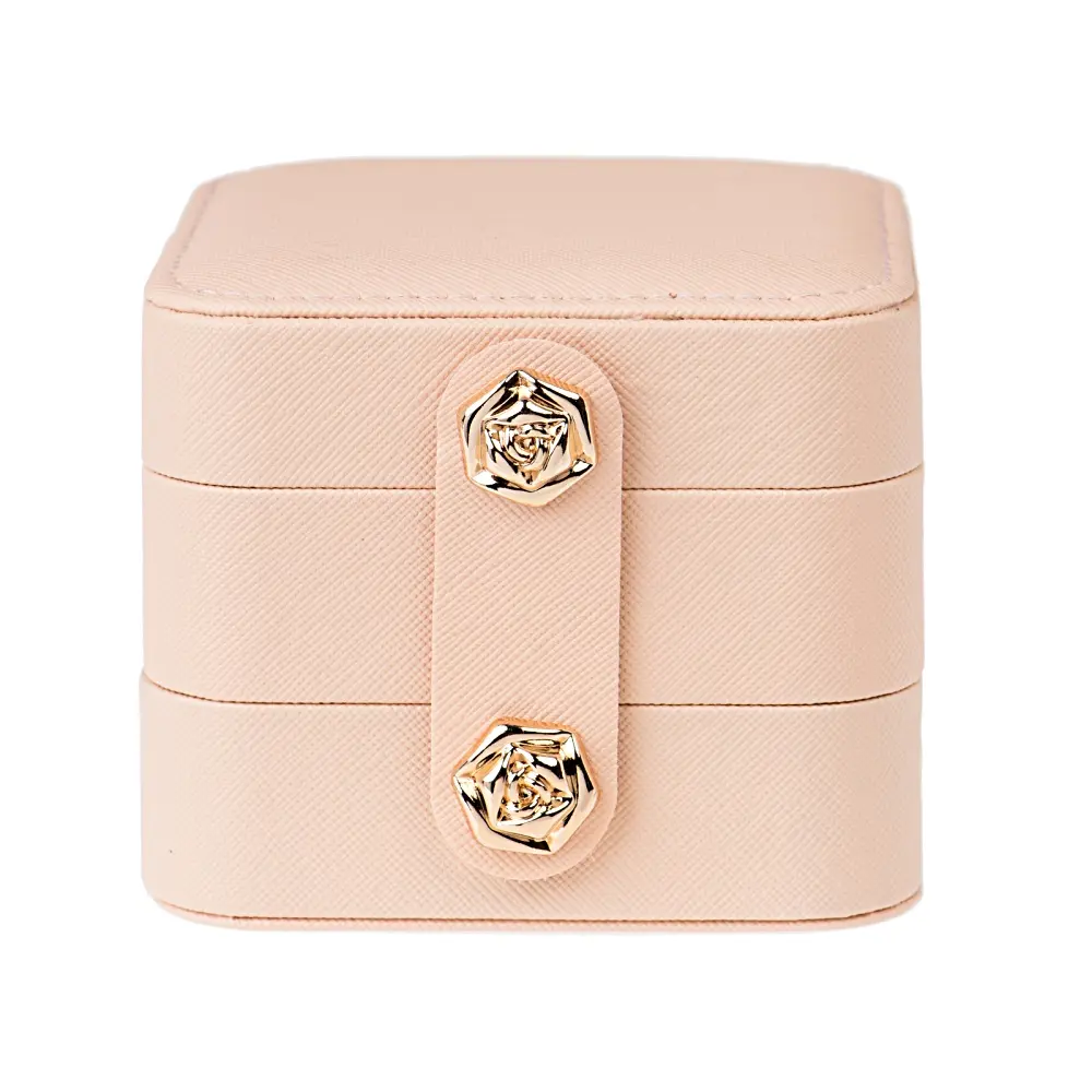 JTV Pink 3 Layer Jewelry Box with Rose Snap Closure Approximately 3.75x3.75x3.15"