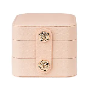 JTV Pink 3 Layer Jewelry Box with Rose Snap Closure Approximately 3.75x3.75x3.15"