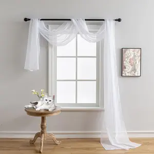 30Ft Extra Long Sheer Window Scarf Valance - 37W x 360L 1 Panel, White Sheer Draping Fabric for High Ceiling, Wedding Arch Backdrop, Party Stage, Photography,Bed Canopy,Living Room Bedroom Decor