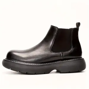 Black Platform Chelsea Boots Gothic Punk Style Thick Sole Short Ankle Booties Wear-resistant Elastic Side Vintage Short Boots