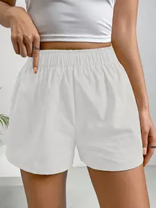 Summer Casual Elastic Waist Shorts, Multi-Color Loose Fit A-Line Wide Leg Pants, Home Commute Versatile Slimming Hotpants