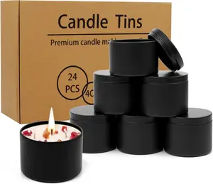 [LIMITED TIME DEAL 24 Pcs Black Candle Tins, 4 oz Black Empty Candle Tin with Lids for DIY Candles Making, Matte Full Black Candle Jars for Candle Making, Storage, Christmas Candle Gifts