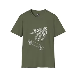 Skeleton Hand SkateBoard Unisex Softstyle T-Shirt, Skateboarder Gift, Grunge Skater Tee, Alternative Skatewear, Streetwear Shirt