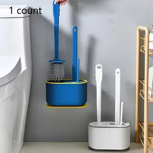 Toilet Brush with Holder, 1 Set 3-in-1 Long Handle Toilet Brush, Wall Mounted Quick Drying Silicone Toilet Cleaning Brush, Bathroom Cleaning Tools, Cleaning Supplies, Bathroom Accessories, Summer Essentials, Toilet Cleaning System, Boyfriend Gift