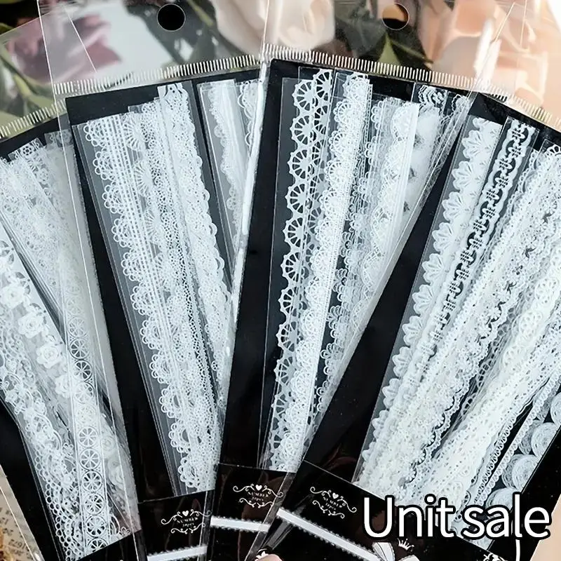 Random Color Lace Pattern Sticker, 30pcs/pack Waterproof PET Lace Decorative Sticker, Modern Simple Self Adhesive Decorative Sticker for DIY Scrapbook