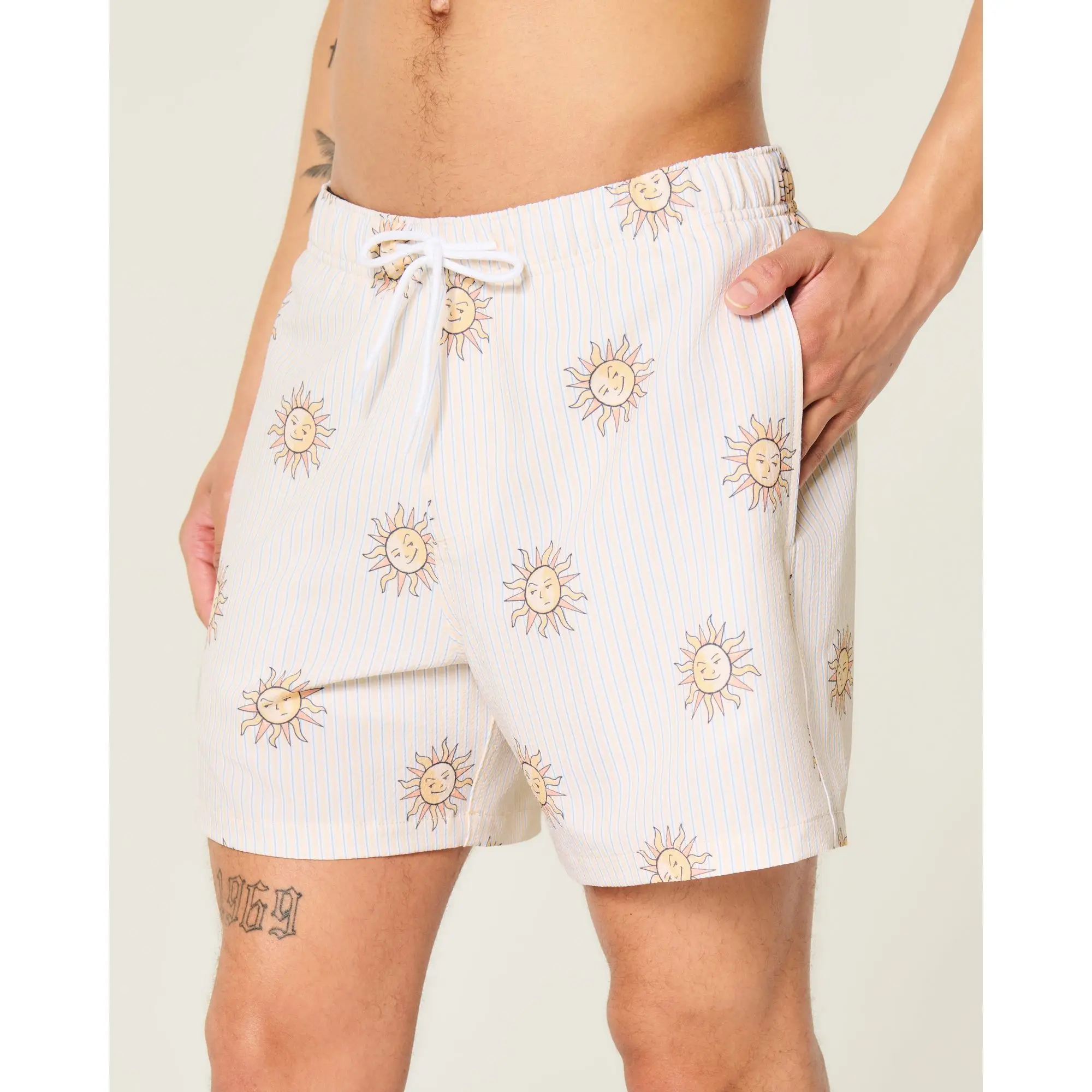 Hollister Mid-Thigh Seersucker Swim Trunks