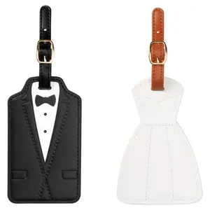 Bride & Groom Luggage Tags for Couples – Wedding Dress & Tuxedo Suitcase Tags for Honeymoon Travel