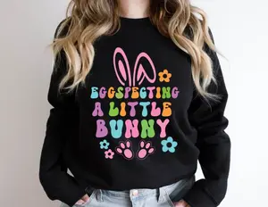 Eggspecting A Little Bunny Sweatshirt, Easter Pregnancy Announcement Hoodie, Maternity Easter Bunny Sweatshirt, Baby Reveal Mom Hoodie, Pregnant Mama Easter Baby Shower Gift Hoodie, Full Colors, Full Sizes