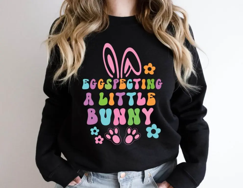 Eggspecting A Little Bunny Sweatshirt, Easter Pregnancy Announcement Hoodie, Maternity Easter Bunny Sweatshirt, Baby Reveal Mom Hoodie, Pregnant Mama Easter Baby Shower Gift Hoodie, Full Colors, Full Sizes