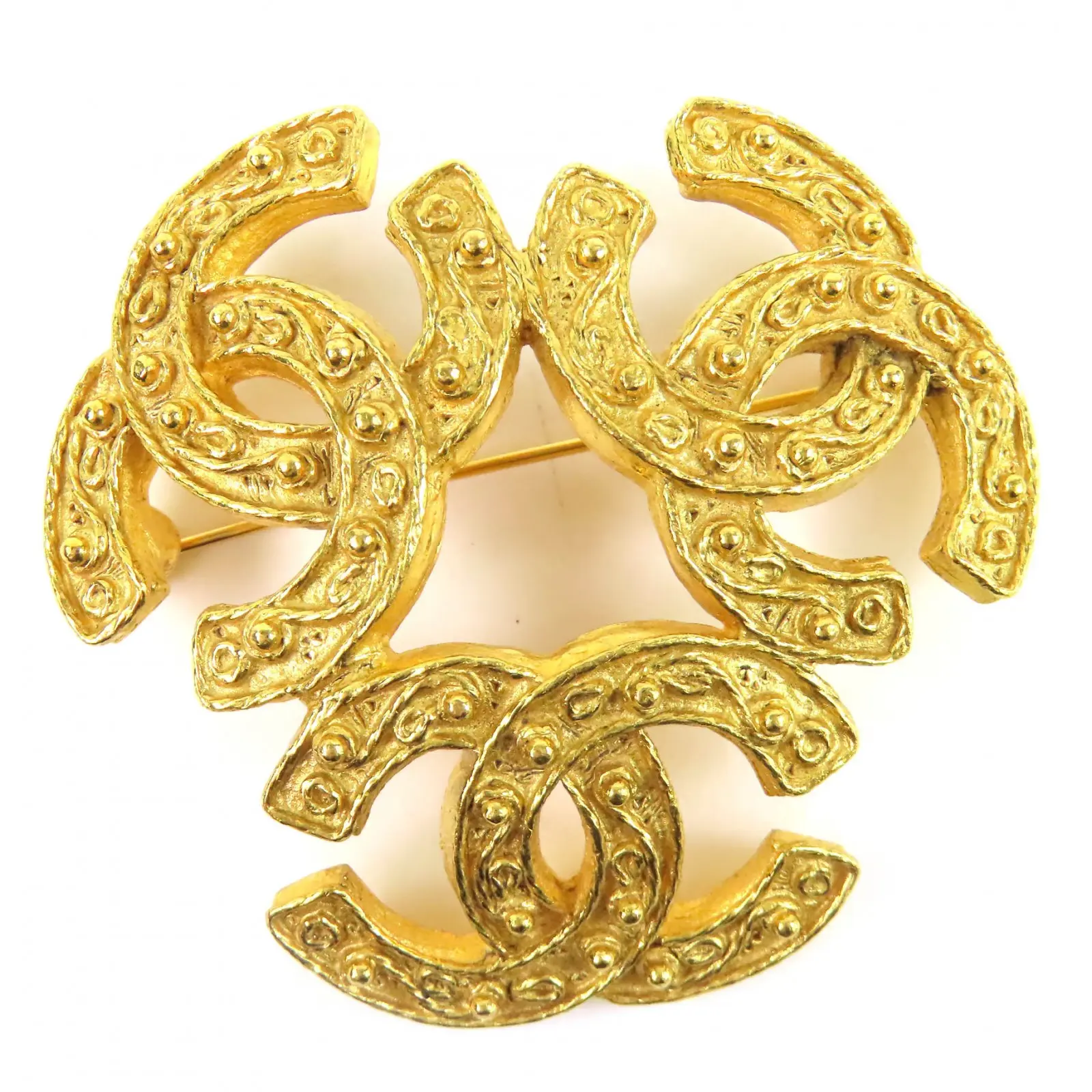 Pre-owned CHANEL Brass Small Leather Goods Triple COCO Mark Brooch