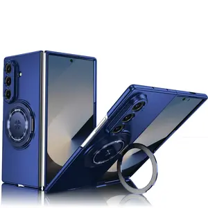 Fin Magnetic Case for Samsung Galaxy Z Fold 7/6/5/4/3, Shockproof Cover with Screen Protector, 360° Rotating Ring Holder Kickstand