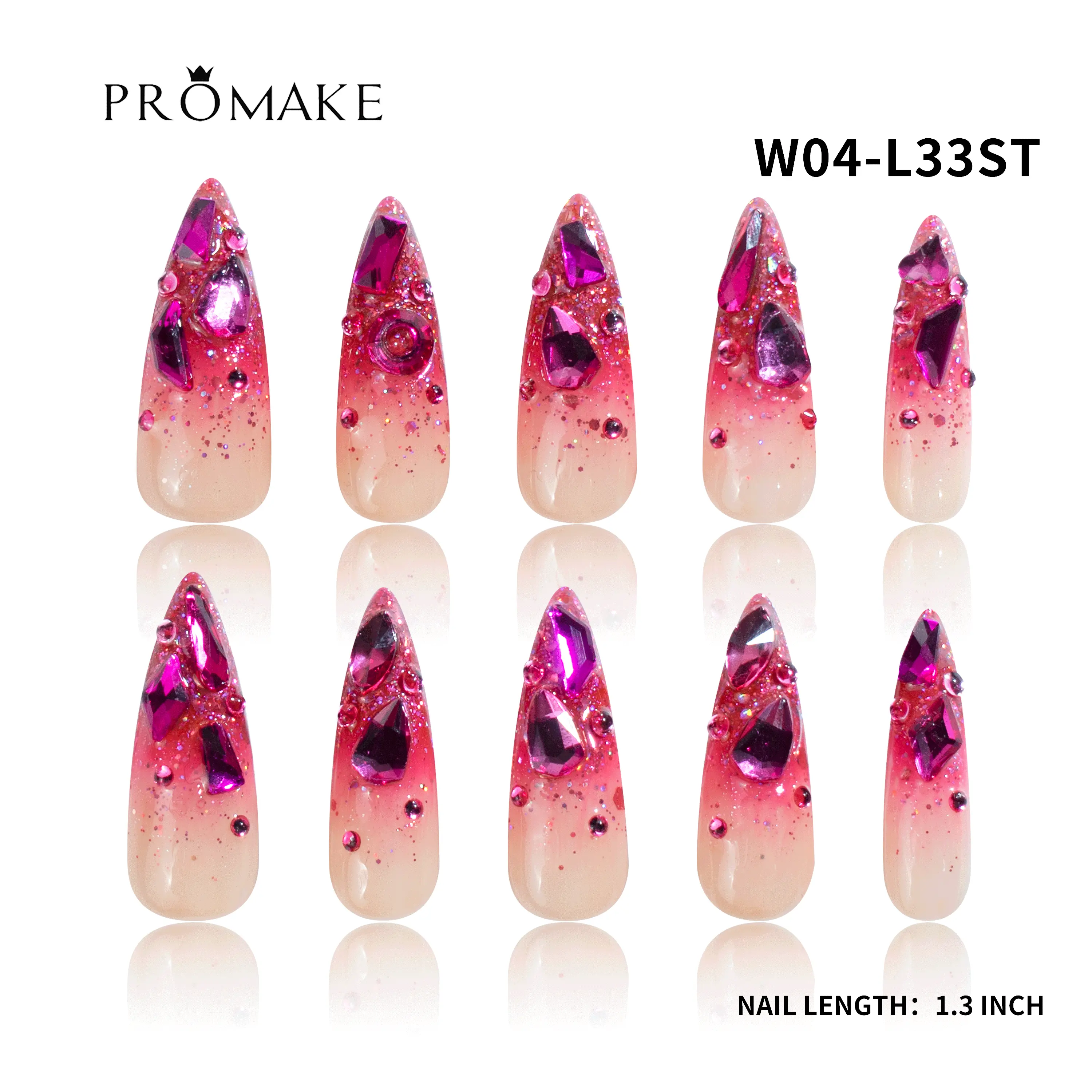 Luxury Handmade Press-On Nails, 4-Set Long Crystal Decorated Kit with Tools for Easy Salon-Quality Art, S-L Sizes, Open Lets Light Dance On Nails, 4 Sets Of Nails And Tools