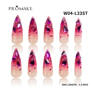 Promake Wonders Collection-  Handmade Open InLive Crystal Nails-  Luxury Handmade Press onNails- Unique Design-  Salon Quality Nails - With 4 SetsNails Tools-Long Length-S-L Size