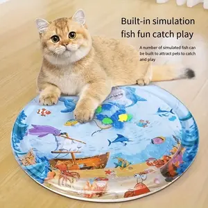 [Aqua Cat Play Mat] Interactive Aqua Cat Play Mat - Extra Thick Indoor PVC Splash Pad with Non-Slip Surface, Kick Toy, Floating Fish Design, Perfect for Running Water Fun, Great Boredom Buster for Cats