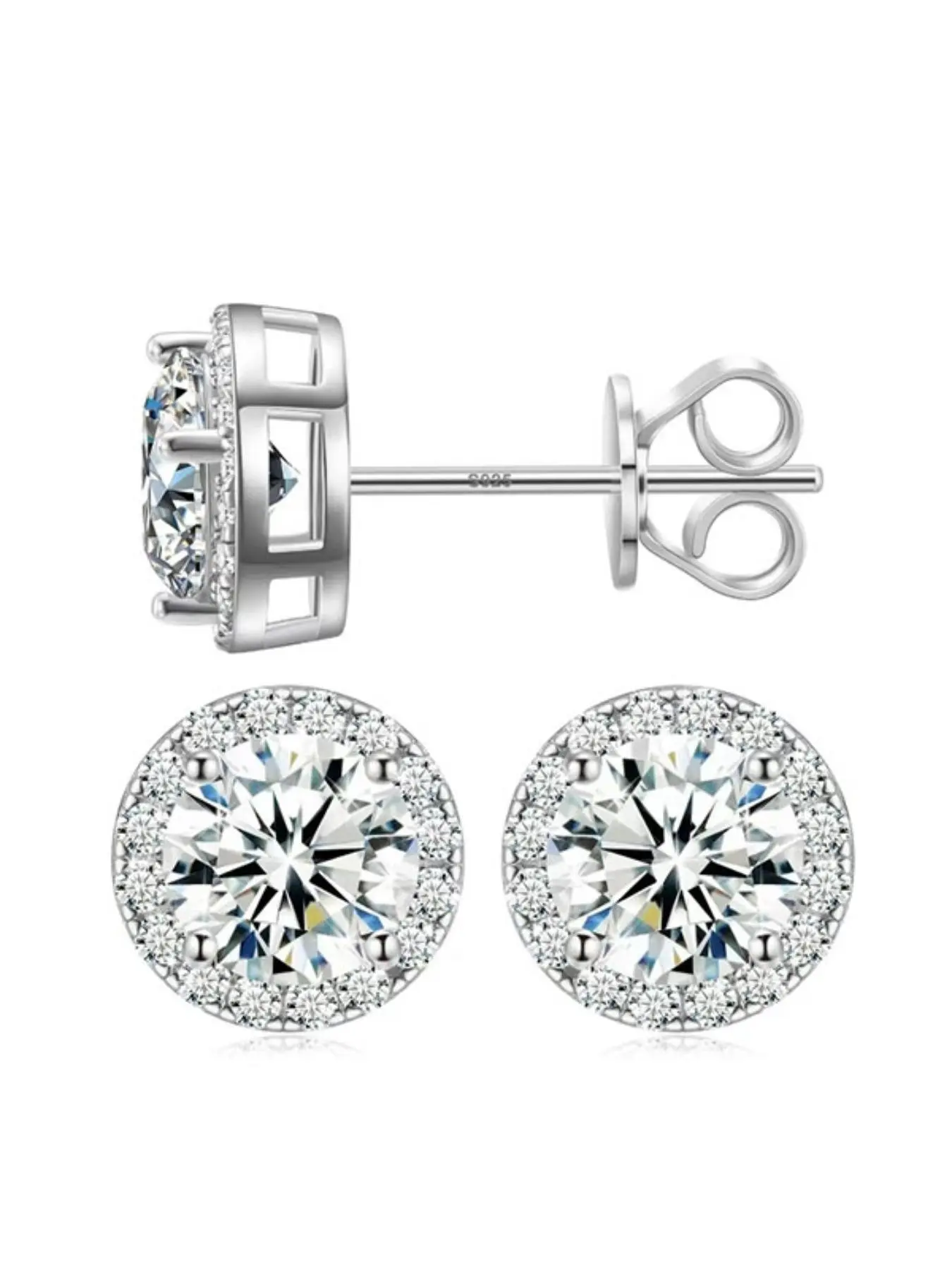 Morganite Earrings, Diameter 6mm, S925 Pure Silver, Hypoallergenic, Unisex, Sparkling Round Diamond Design, Elegant High-Quality Jewelry