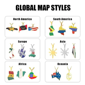 Stainless Steel World Map Necklace for Men and Women 18K Gold Plated National Flag Necklace Birthday Gift for Men