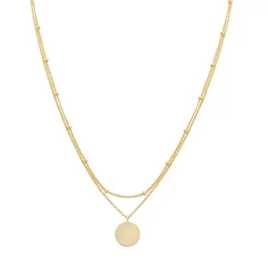 Beaded Double Wrap Medallion Necklace in Solid 14k Yellow Gold