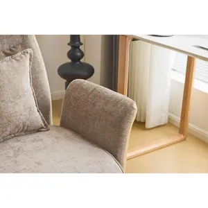 Khaki Swivel Office Chair with Back & Lumbar Pillow,Padded Arms,No Wheels,Comfy Modern Desk,Sewing,Dining,Vanity,Computer Task Chair for Home,Makeup,Nail Tech,Bedroom,Living Room,Chenille