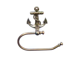 Handcrafted Model Ships ANTLPH-5001-AN-k 5 x 3 x 10 in. Antique Brass Anchor Hand Towel Holder