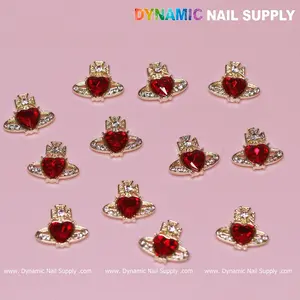 12 pcs Vivienne Westwood Vintage Red Heart Charms for Nails art designer
