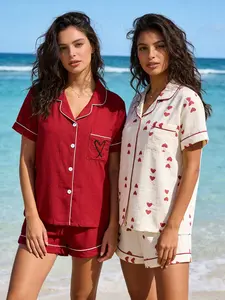 Heart & Stripe Bridesmaid Pajamas | Perfect Bridal Party Getting Ready Outfits，Matching Heart Striped PJs for Girls Trip | Squad Goals Pajama Party Multi-pack | Chic All-Season Notch Collar Sleepwear Bundle | Best Value Set