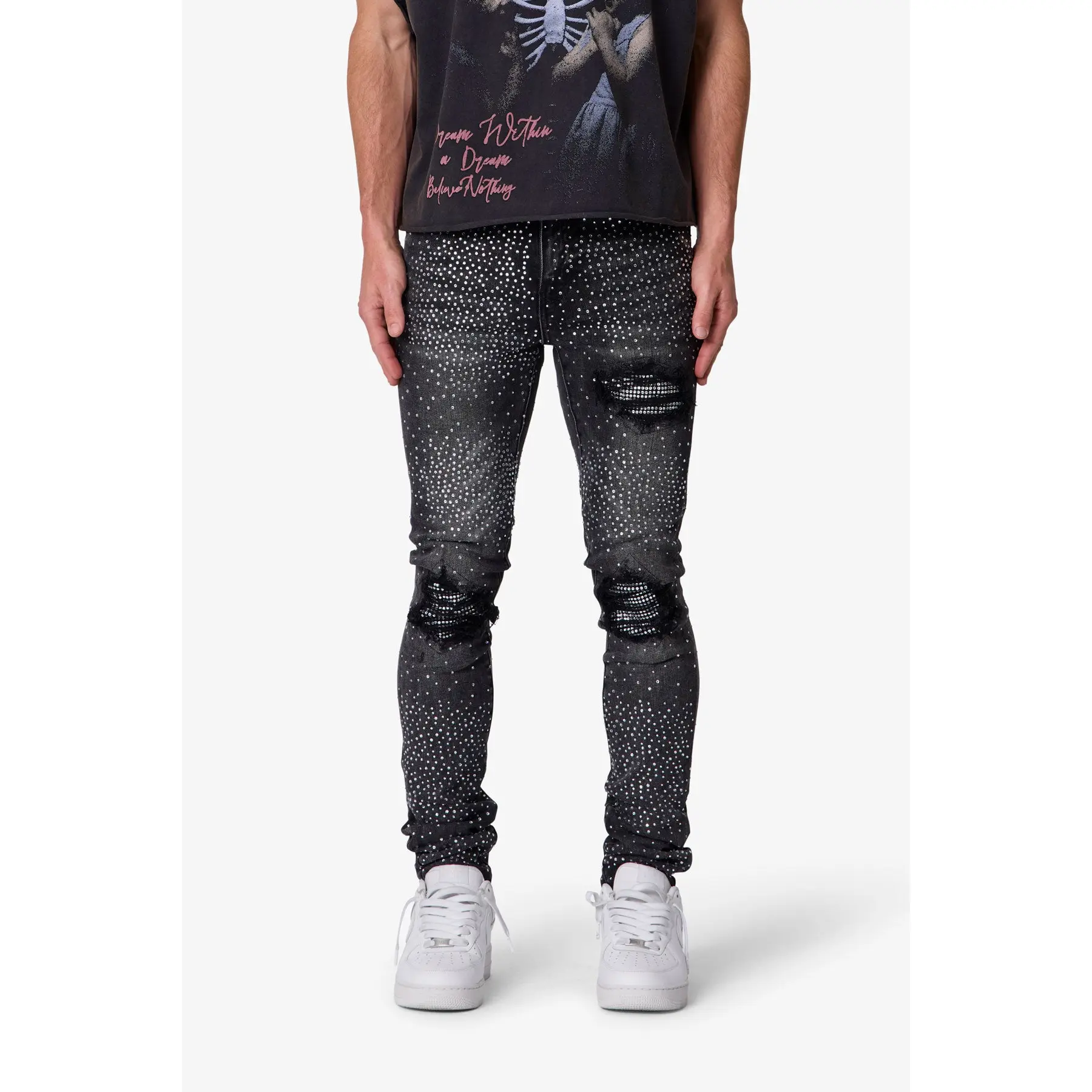 mnml Skinny Rhinestone Denim - Vintage Black