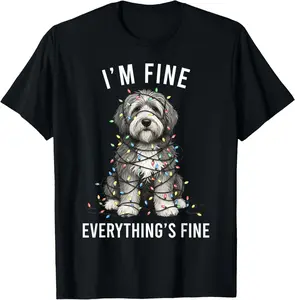 100% Cotton Old English Sheepdog Christmas I'm Fine Everything is Fine T-Shirt
