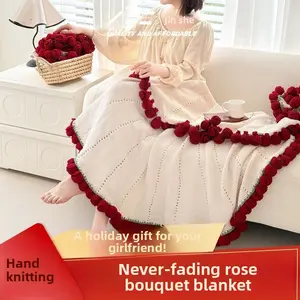 Finished Office Rose Handmade Blanket Popular Style Best Friend Girlfriend Valentine's Day Shawl