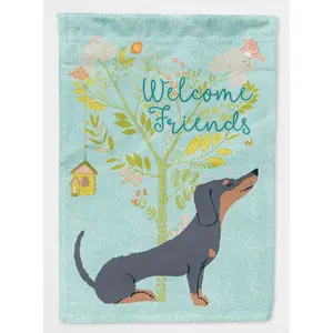 212 MAIN Full-Size Outdoor Weatherproof Polyester House Flag, Dachshund Theme Garden Decoration with Black and Tan "Welcome Friends" Print, Home & Garden Outdoor Decor