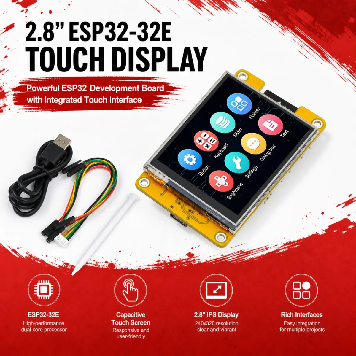 ESP32 2.8 Inch Touch Display Development Board with WiFi Bluetooth, TFT LCD Smart Home IoT Controller Module 240x320 for Arduino LVGL ESP-IDF MicroPython