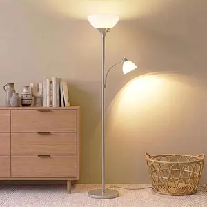Sky Dome Plus LED Floor lamp, Torchiere Super Bright Floor Lamp with Reading Lamp for Living Rooms & Offices - Dimmable Tall Standing Lamp for Bedroom Reading - Silver