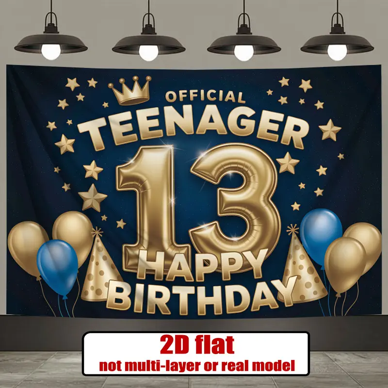 2D Flat Banner,  Printing 13Th Birthday Background Decoration Background Photo Props, Polyester Party Banner Decor, Home Decor, Room Decor,Party Background Decor, Party Decor/Supplies/Gifts Decorative Background