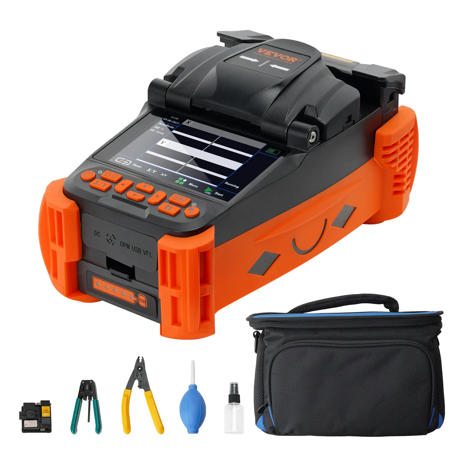【summerfinds】VEVOR Fiber Fusion Splicer 4 Motors, Clad Alignment Fiber Optic Fusion Splicer Kit w/ 4" Digital LCD Screen, 3 in 1 Optical Fiber Holder, Auto Focus Optical Fiber Cleaver Kit