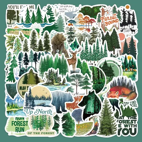 50pcs Creative Forest Landscape Series Graffiti, DIY Waterproof Decorative Stickers For Water Bottle, Skateboard, Helmet, Bike, Luggage Toy & Laptop, Colorful, Waterproof Durable Sticker