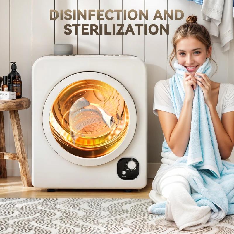 HOMCOM 120V Portable Clothes Dryer 1300W Compact Laundry Tumble Dryer Machine 3.3 Cu. Ft Stainless Steel Tub White Small Clothes Drying Machine with 4 Programs & Quiet Operation