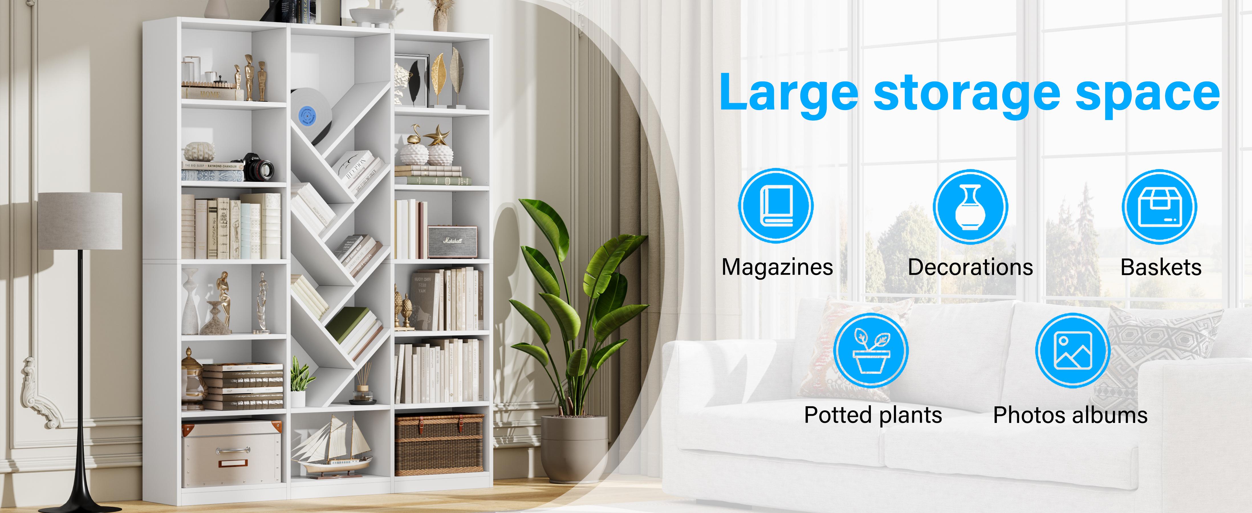 70.87" Tree Bookshelf for Corner, 21-Shelf Tall Bookcase with Adjustable Storage, Large Wood Display Shelf for Books Plants, Space-Saving Organizer for Small Apartment Living Room