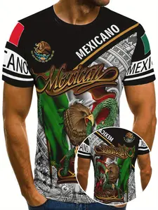 Men's Summer Breathable Mesh T-Shirt Round Neck, 3D Full Body Digital Print, Casual Streetwear Fitted Long Sleeve, Tribal Animal Stars Geometric Design, All Seasons Wear Top