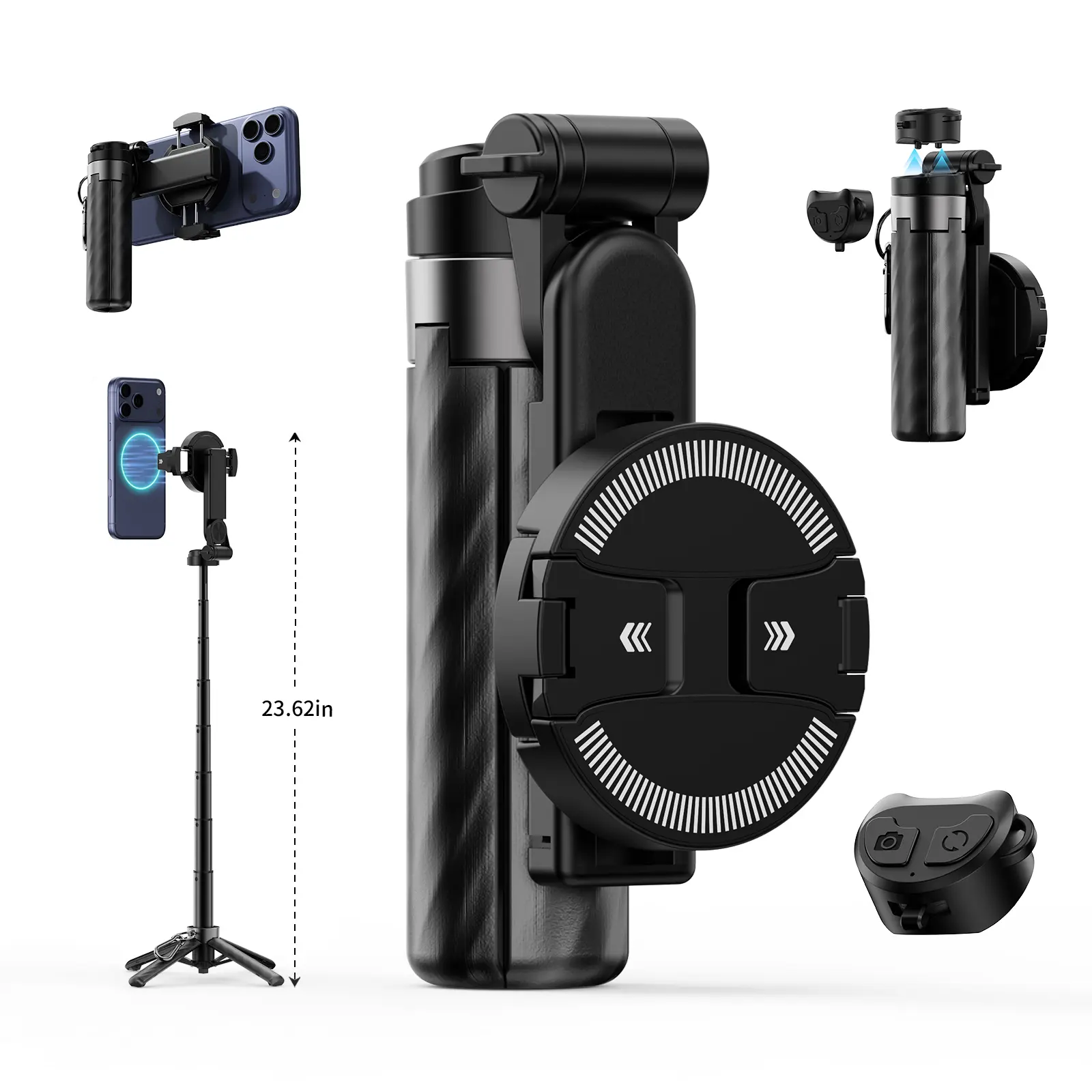 2026 New 4-in-1 Multifunctional  Selfie Stick 360° Rotation Compact Stylish with Wireless Bluetooth Control Magnetic Phone Holder for Selfies Video Recording Vlogging Compatible with Most Phone Modes Tripod Stabilizer