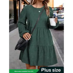 Plus Size Casual Dress for Women, Woven Fabric with Moderate Thickness, Suitable for Ages 12 and Above, Spring and Fall Wardrobe Essential